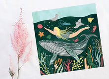 Load image into Gallery viewer, Whale and Swimmer Print
